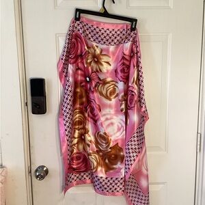 Vintage Mosi Pink and Brown Floral Scarf